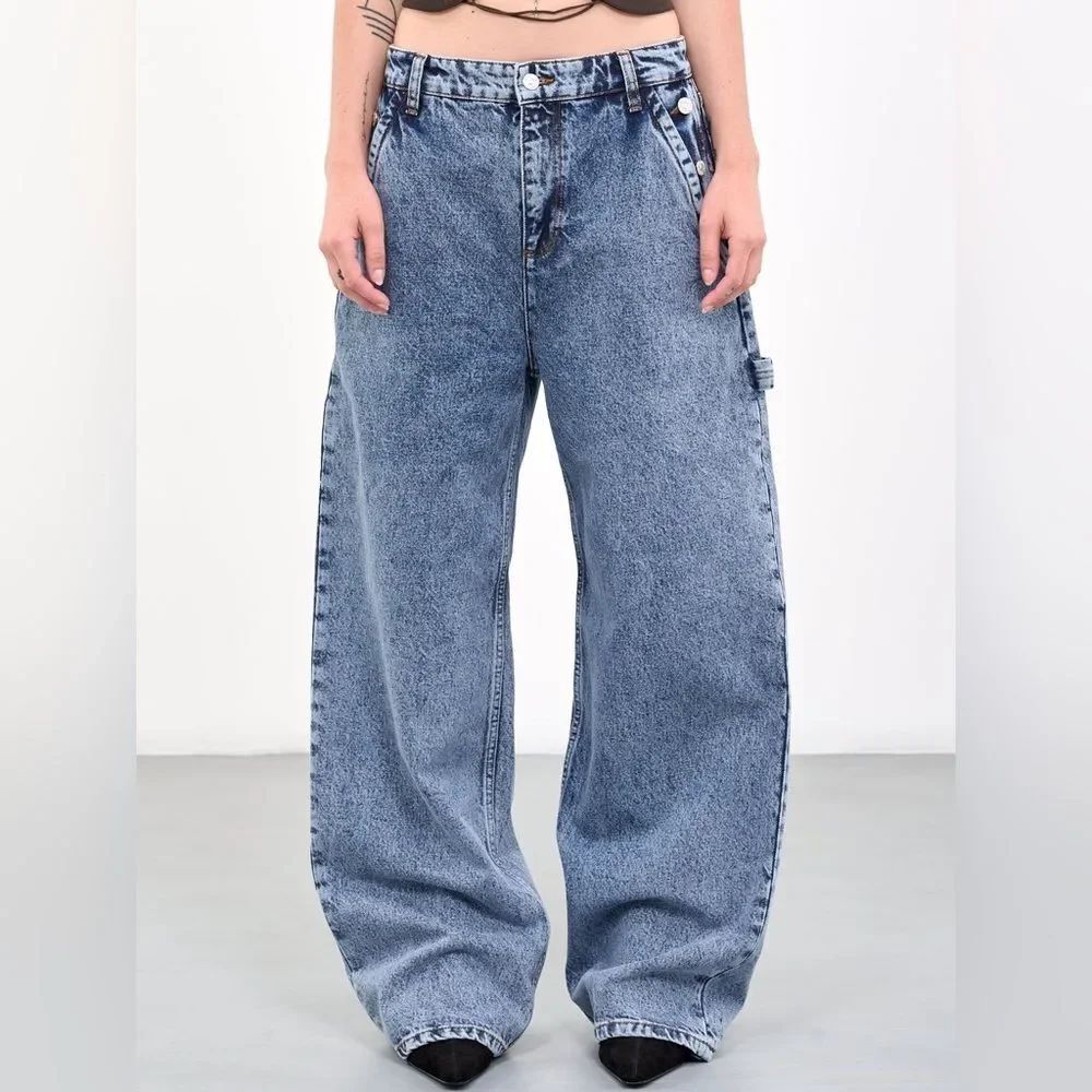 NEW Moschino Blue Faded Low Waist Wide Denim Jeans Size 6